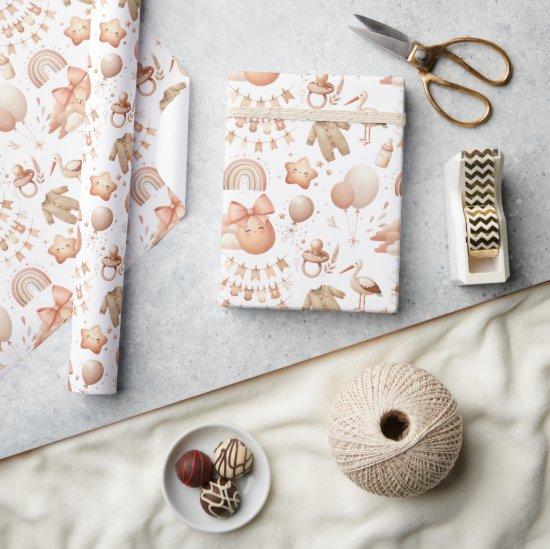 Cute Whimsy Baby Shower Beige  Roll