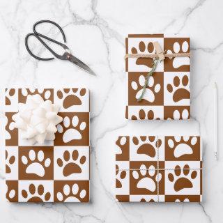 Cute White And Brown Paw Print Checkerboard  Sheets