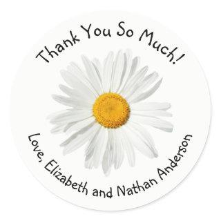 Cute White and Yellow Daisy Thank You Personalized Classic Round Sticker