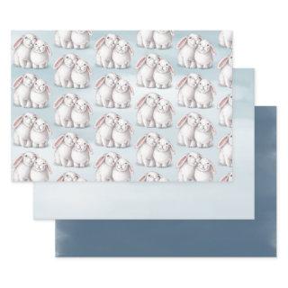 Cute White Bunny Rabbits Blue Winter Christmas   Sheets