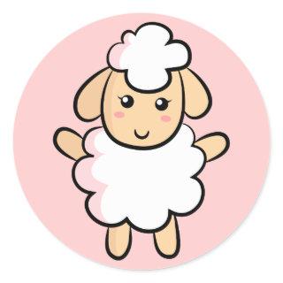Cute White Cartoon Sheep with Pink Shading Classic Round Sticker