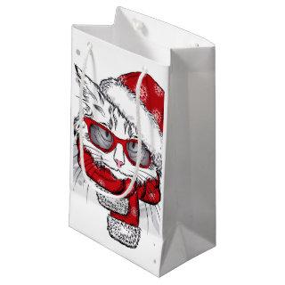 Cute White Cat Merry Christmas Small Gift Bag