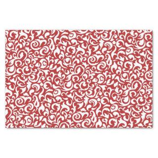 Cute White Dark Red Damask Floral Pattern Tissue Paper