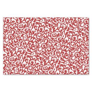 Cute White Dark Red Damask Floral Pattern Tissue Paper