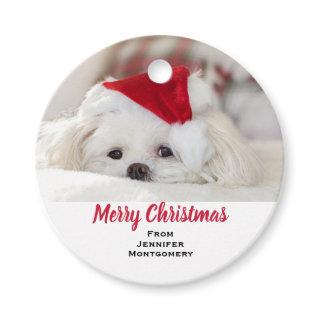 Cute White Dog in a Red Christmas Hat Favor Tags