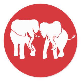 Cute White Elephant Couple choose background color Classic Round Sticker