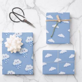 Cute white fluffy cloud nine pale blue boy baby  sheets