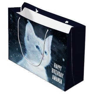 Cute White Kitten with Pretty Blue Eyes Birthday Large Gift Bag