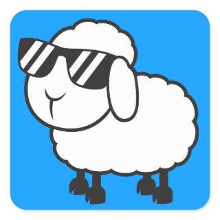 Cute White Sheep Cartoon Square Sticker