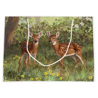 Cute Whitetail Deer Twin Fawns Large Gift Bag