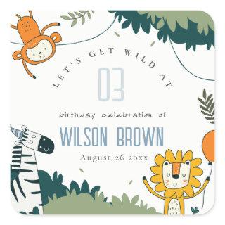 Cute Wild Jungle Animals Kids Any Age Birthday Square Sticker