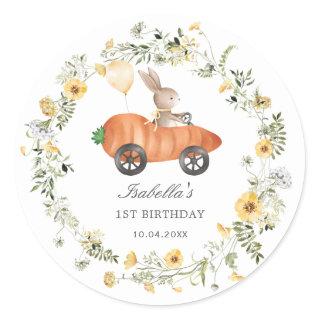 Cute Wildflower Bunny Rabbit Easter Birthday Classic Round Sticker