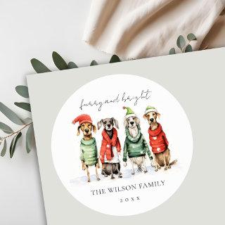 Cute Winter Dogs Sweater Furry & Bright Christmas  Classic Round Sticker