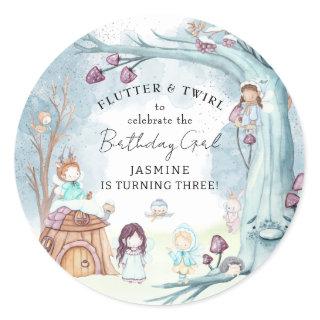 Cute Winter Forest Fairy Christmas Girl Birthday Classic Round Sticker