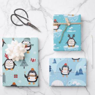 Cute Winter Penguins in Three Patterns  Sheets