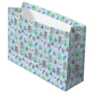 Cute Winter Snow Cat Pattern Large Gift Bag