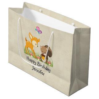 Cute Woodland Creatures Cartoon Birthday Large Gift Bag