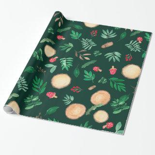 Cute woodland forest green wood watercolor pattern