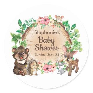 Cute Woodland Rustic Watercolor Animal Baby Shower Classic Round Sticker