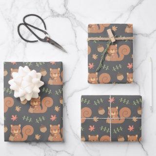 Cute Woodland Squirrel Acorn Autumn Leaves Pattern  Sheets