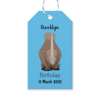 Cute woolly rhino elasmotherium cartoon gift tags