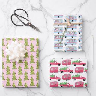 Cute Xmas RV Camper Trees Trailers Holiday Pink  Sheets