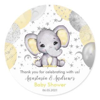 Cute Yellow Baby Shower Elephant Balloons Classic Round Sticker