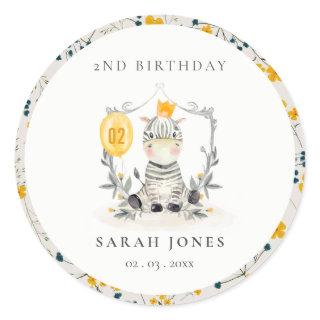 Cute Yellow Baby Zebra Foliage Any Age Birthday  Classic Round Sticker