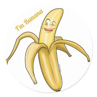 Cute Yellow Banana - Funny Fruit cartoon Classic Round Sticker