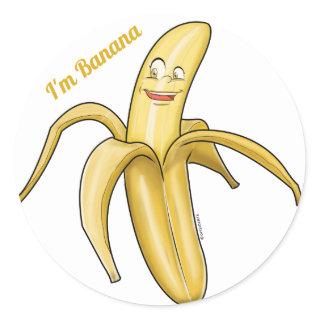 Cute Yellow Banana - Funny Fruit cartoon Classic Round Sticker