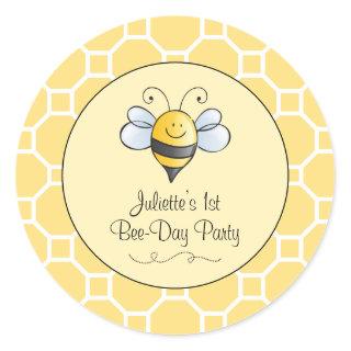 Cute Yellow Black Bumblebee First Birthday Party Classic Round Sticker