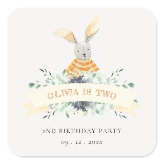 Cute Yellow Bunny Foliage Any Age Birthday Square Sticker
