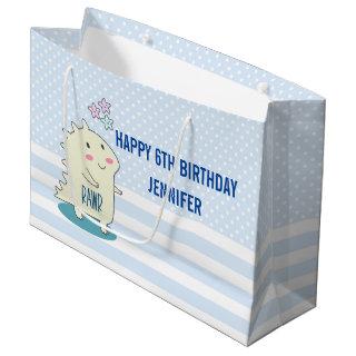 Cute Yellow Dino with Happy Stars Birthday Large Gift Bag
