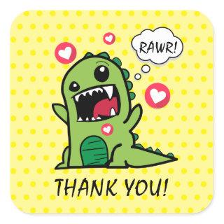 Cute Yellow Dinosaur Rawr Thank You Square Sticker