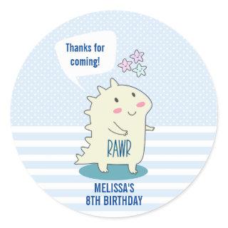 Cute Yellow Dinosaur with Happy Stars Thank You Classic Round Sticker