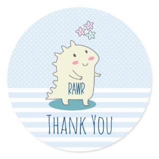 Cute Yellow Dinosaur with Happy Stars Thank You Classic Round Sticker