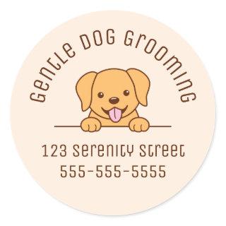 Cute Yellow Lab Dog Peeking Custom Text Beige Classic Round Sticker