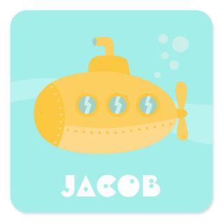 Cute Yellow Submarine, Ocean Vessel, For Kids Square Sticker