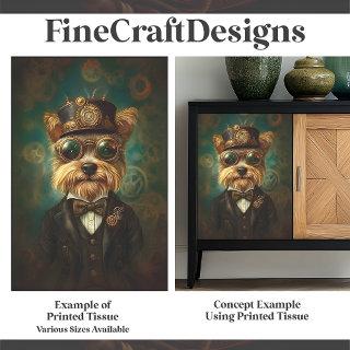 Cute Yorkie In Goggles And Hat Green F7 Decoupage  Tissue Paper