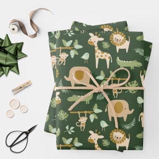 CuteJungle Animals on Dark Green Background  Sheets