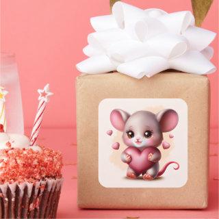 Cutest Baby Mouse with Valentine's Heart  Square Sticker