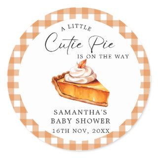Cutie Pie Pumpkin Fall Gingham Baby Shower  Classic Round Sticker