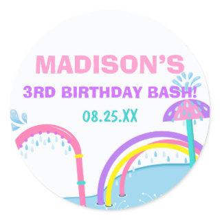 Cuties Splish Splash Pad Water Park Girl Birthday  Classic Round Sticker