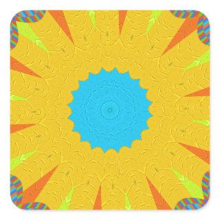Cyan and Gold Mandala Art Print Square Sticker