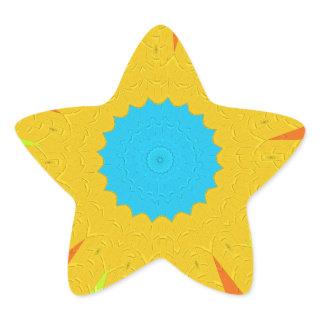 Cyan and Gold Mandala Art Print Star Sticker