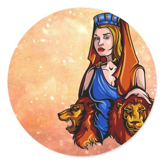 Cybele the Nature Goddess with two majestic lions Classic Round Sticker