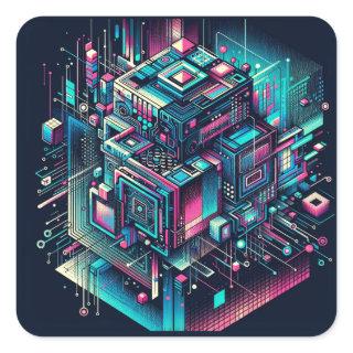 Cybernetic Dreamscape Square Sticker