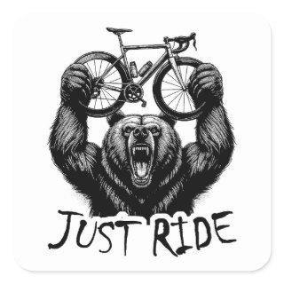 Cycling Just Ride Bear Square Sticker