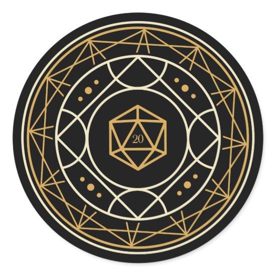 D20 Dice Geometric CircleTabletop RPG Classic Round Sticker