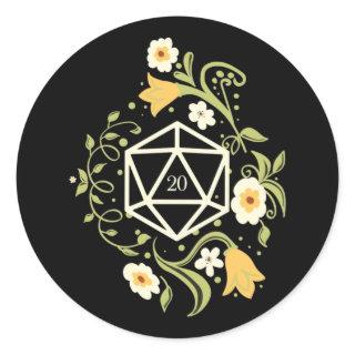 D20 Dice of Druid Flowers Tabletop RPG Classic Round Sticker